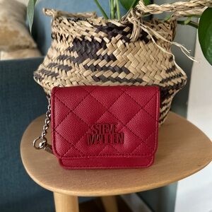 NEW Steve Madden Bwren Flap Wallet Keyring red faux leather wallet